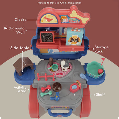 LITTLE STORY Role Play Animal Care/Pet House Toy Set School Bag (26 Pcs) - Blue, 3 - In - 1 Mode