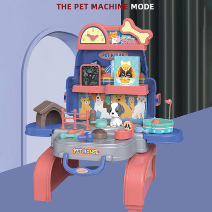 LITTLE STORY Role Play Animal Care/Pet House Toy Set School Bag (26 Pcs) - Blue, 3 - In - 1 Mode