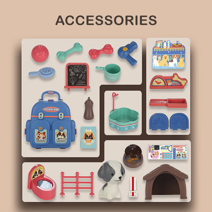 LITTLE STORY Role Play Animal Care/Pet House Toy Set School Bag (26 Pcs) - Blue, 3 - In - 1 Mode