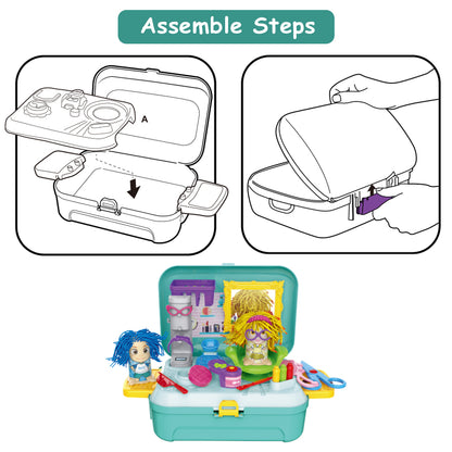 LITTLE STORY Role Play Beautician/Make Up Box With Dough Backpack (30 Pcs) - Green