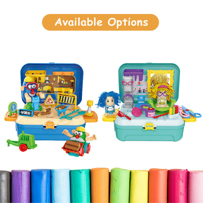LITTLE STORY Role Play Beautician/Make Up Box With Dough Backpack (30 Pcs) - Green