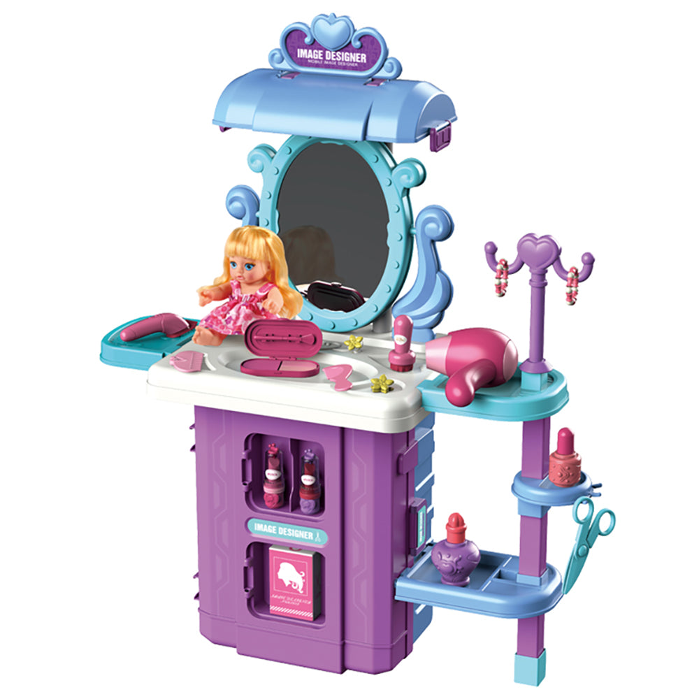 LITTLE STORY Role Play Beautician/Salon/Beauty Parlor Toy Set Luggage Case (39 Pcs) With Doll - Purple, 3 - In - 1 Mode
