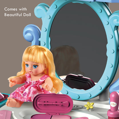 LITTLE STORY Role Play Beautician/Salon/Beauty Parlor Toy Set Luggage Case (39 Pcs) With Doll - Purple, 3 - In - 1 Mode