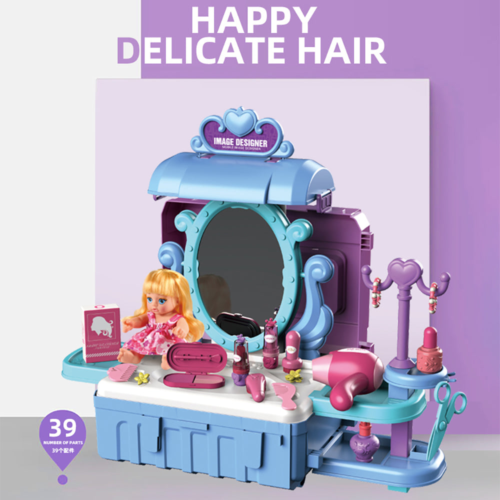 LITTLE STORY Role Play Beautician/Salon/Beauty Parlor Toy Set Luggage Case (39 Pcs) With Doll - Purple, 3 - In - 1 Mode