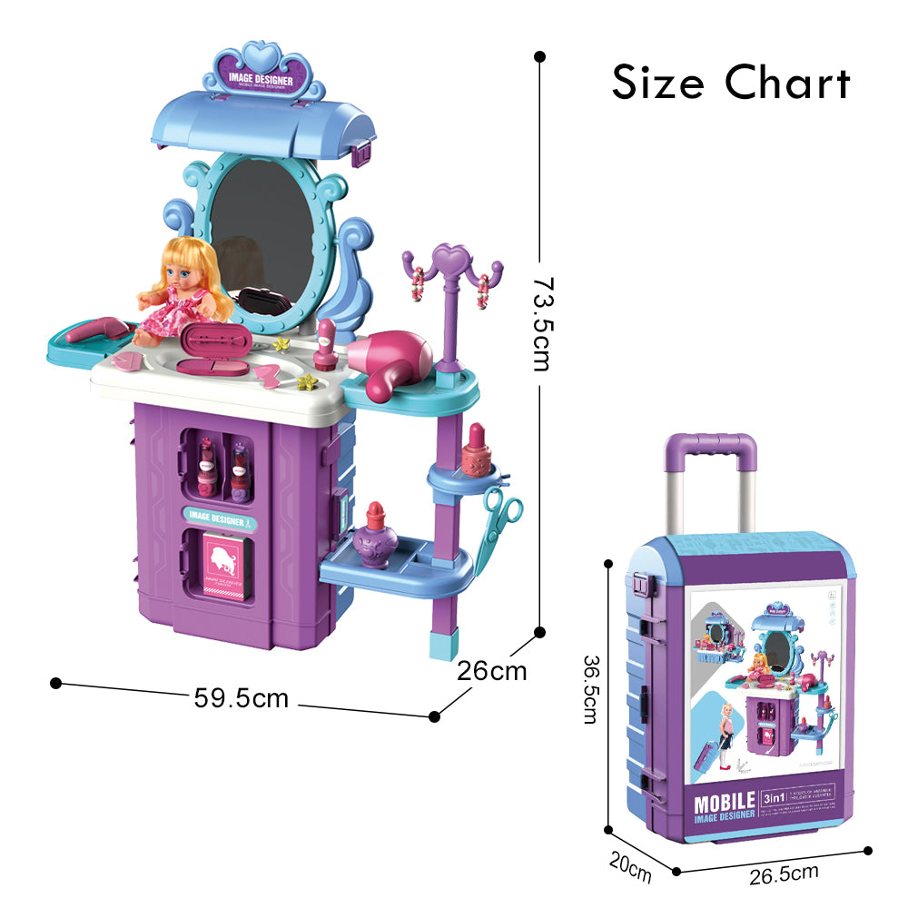 LITTLE STORY Role Play Beautician/Salon/Beauty Parlor Toy Set Luggage Case (39 Pcs) With Doll - Purple, 3 - In - 1 Mode