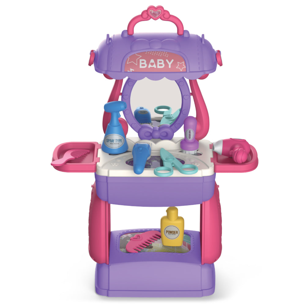 LITTLE STORY Role Play Beautician/Salon/Beauty Parlor Toy Set Satchel (21Pcs) - Purple, 3 - In - 1 Mode