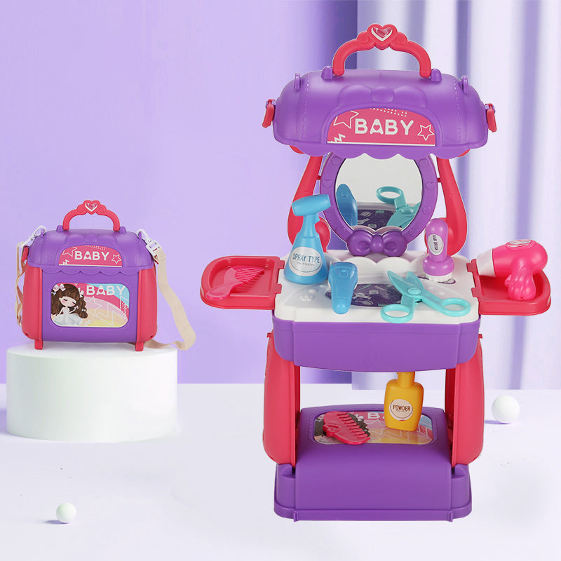 LITTLE STORY Role Play Beautician/Salon/Beauty Parlor Toy Set Satchel (21Pcs) - Purple, 3 - In - 1 Mode