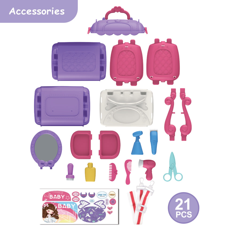 LITTLE STORY Role Play Beautician/Salon/Beauty Parlor Toy Set Satchel (21Pcs) - Purple, 3 - In - 1 Mode