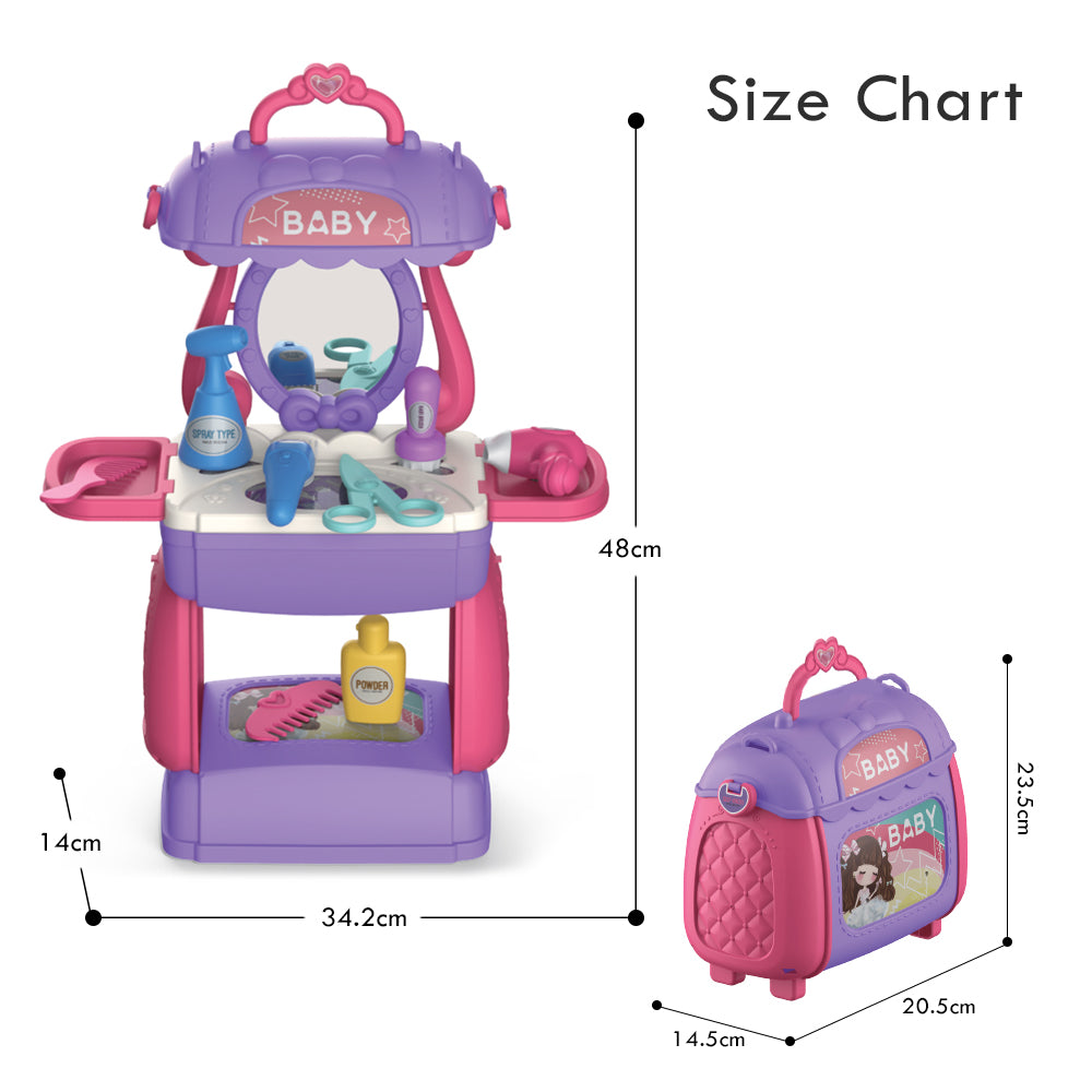 LITTLE STORY Role Play Beautician/Salon/Beauty Parlor Toy Set Satchel (21Pcs) - Purple, 3 - In - 1 Mode