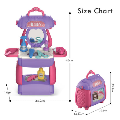 LITTLE STORY Role Play Beautician/Salon/Beauty Parlor Toy Set Satchel (21Pcs) - Purple, 3 - In - 1 Mode