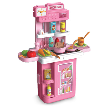 LITTLE STORY Role Play Chef/Kitchen/Restaurant Toy Set Luggage Case (41 Pcs) Inbuilt Light & Sound - Pink, 4 - In - 1 Mode