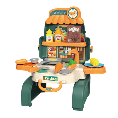 LITTLE STORY Role Play Chef/Kitchen/Restaurant Toy Set School Bag (21 Pcs) - Green, 3 - In - 1 Mode