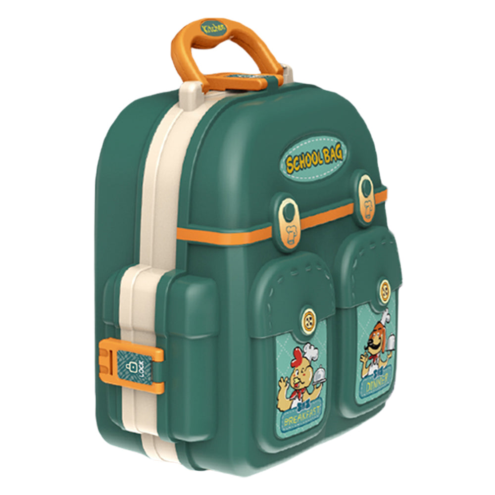 LITTLE STORY Role Play Chef/Kitchen/Restaurant Toy Set School Bag (21 Pcs) - Green, 3 - In - 1 Mode