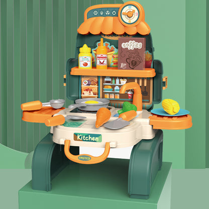 LITTLE STORY Role Play Chef/Kitchen/Restaurant Toy Set School Bag (21 Pcs) - Green, 3 - In - 1 Mode
