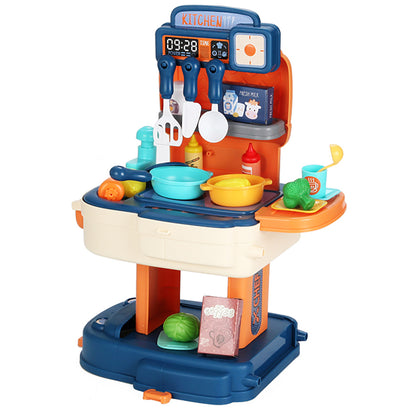 LITTLE STORY Role Play Chef/Kitchen/Restaurant Toy Set School Bag (34 Pcs) - Blue, 2 - In - 1 Mode