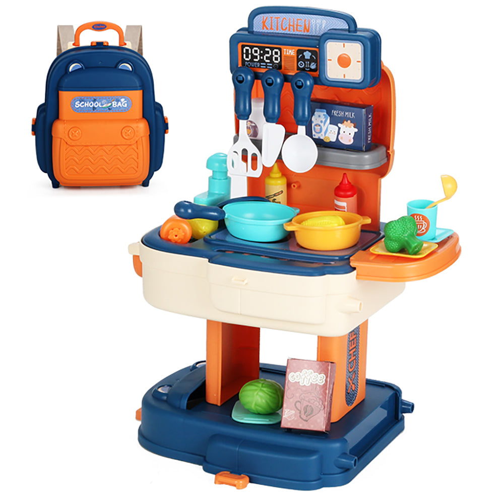 LITTLE STORY Role Play Chef/Kitchen/Restaurant Toy Set School Bag (34 Pcs) - Blue, 2 - In - 1 Mode