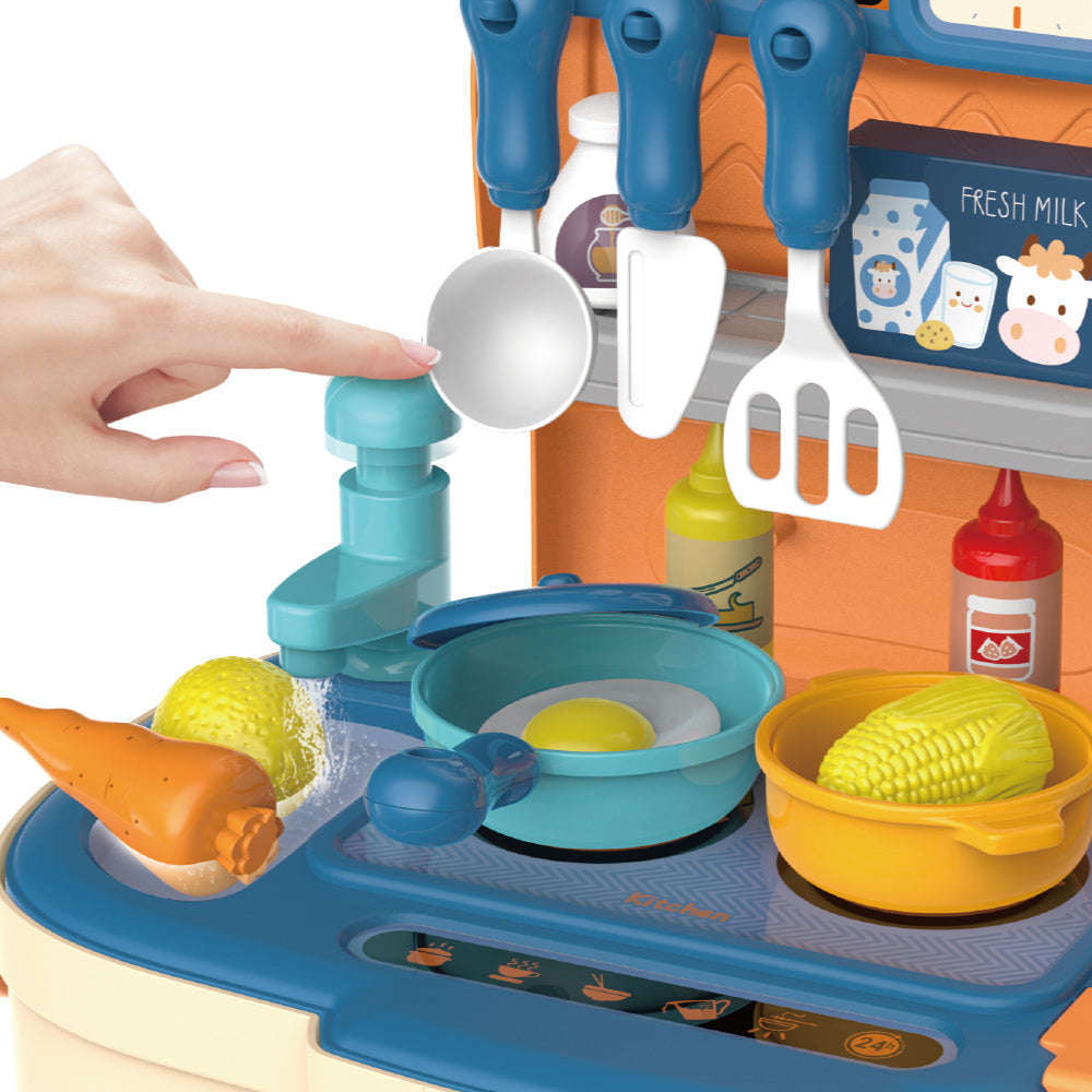 LITTLE STORY Role Play Chef/Kitchen/Restaurant Toy Set School Bag (34 Pcs) - Blue, 2 - In - 1 Mode