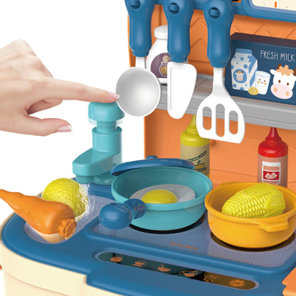 LITTLE STORY Role Play Chef/Kitchen/Restaurant Toy Set School Bag (34 Pcs) - Blue, 2 - In - 1 Mode