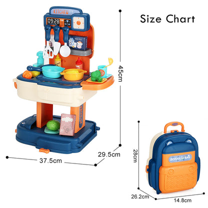 LITTLE STORY Role Play Chef/Kitchen/Restaurant Toy Set School Bag (34 Pcs) - Blue, 2 - In - 1 Mode