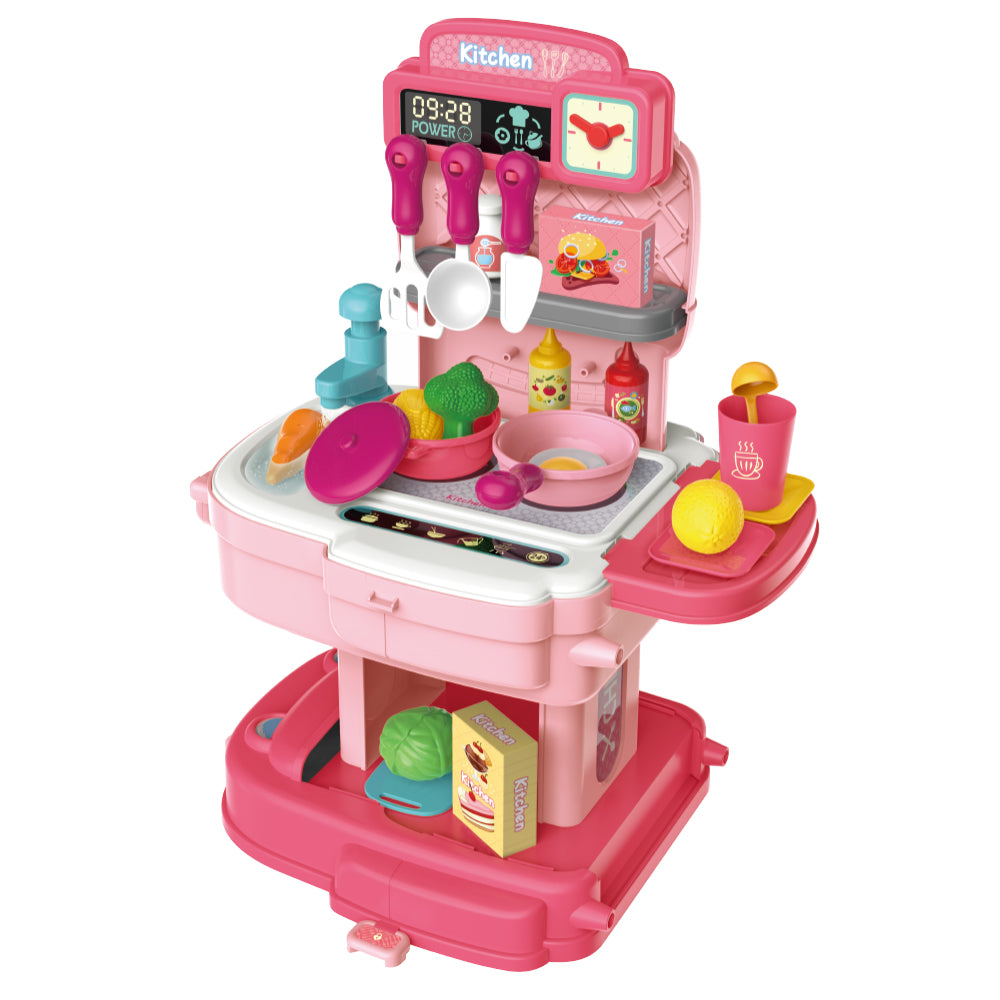 LITTLE STORY Role Play Chef/Kitchen/Restaurant Toy Set School Bag (34 Pcs) - Pink, 2 - In - 1 Mode