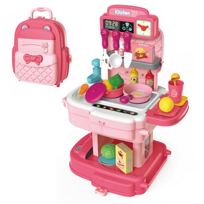 LITTLE STORY Role Play Chef/Kitchen/Restaurant Toy Set School Bag (34 Pcs) - Pink, 2 - In - 1 Mode