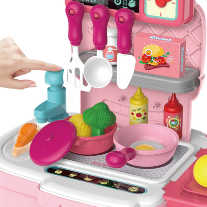 LITTLE STORY Role Play Chef/Kitchen/Restaurant Toy Set School Bag (34 Pcs) - Pink, 2 - In - 1 Mode