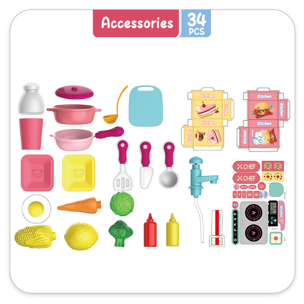 LITTLE STORY Role Play Chef/Kitchen/Restaurant Toy Set School Bag (34 Pcs) - Pink, 2 - In - 1 Mode