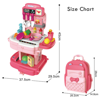 LITTLE STORY Role Play Chef/Kitchen/Restaurant Toy Set School Bag (34 Pcs) - Pink, 2 - In - 1 Mode