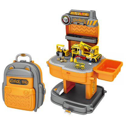 LITTLE STORY Role Play Construction Site With JCB Truck And Block Toy Set School Bag (239 Pcs) - Orange, 2 - In - 1 Mode