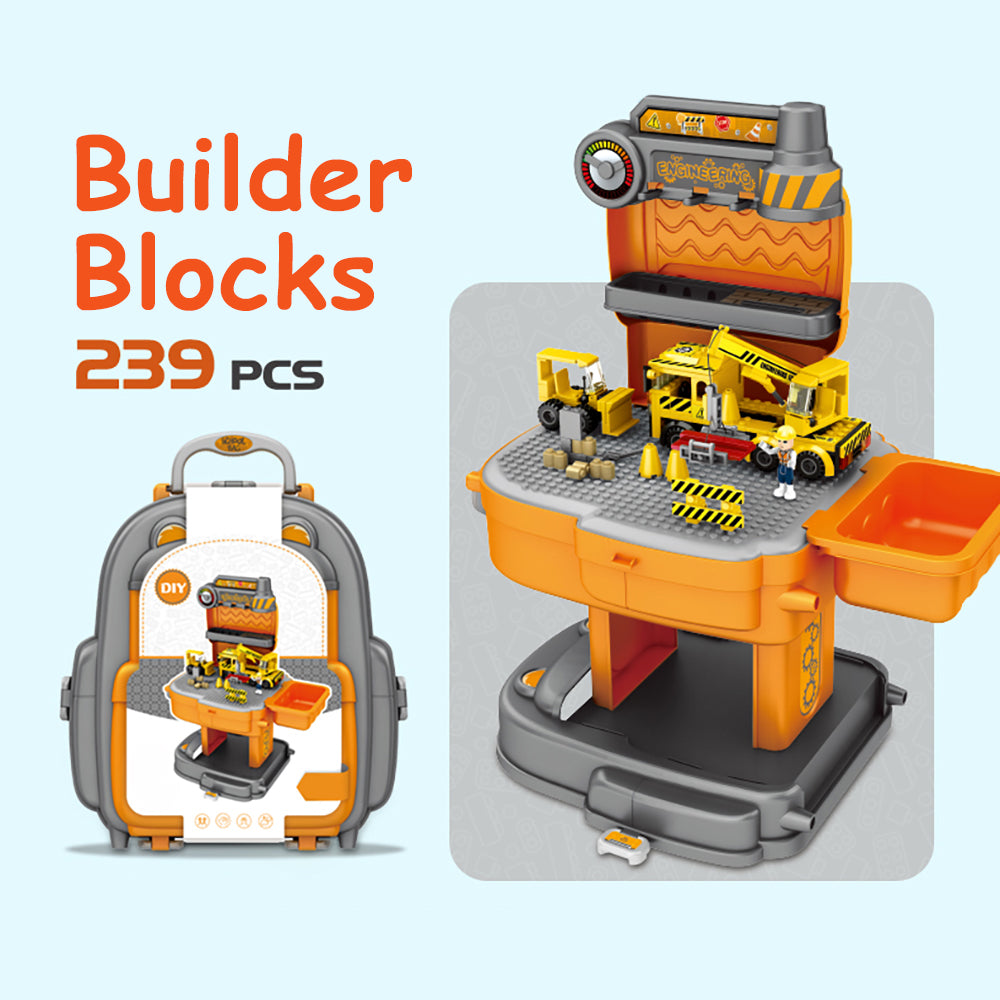 LITTLE STORY Role Play Construction Site With JCB Truck And Block Toy Set School Bag (239 Pcs) - Orange, 2 - In - 1 Mode