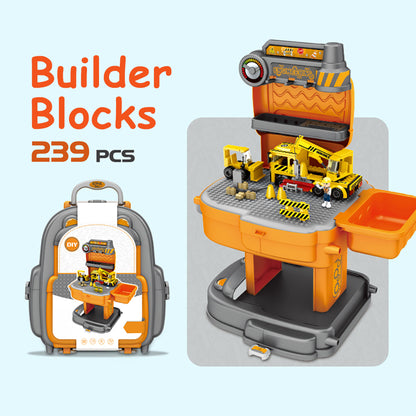 LITTLE STORY Role Play Construction Site With JCB Truck And Block Toy Set School Bag (239 Pcs) - Orange, 2 - In - 1 Mode