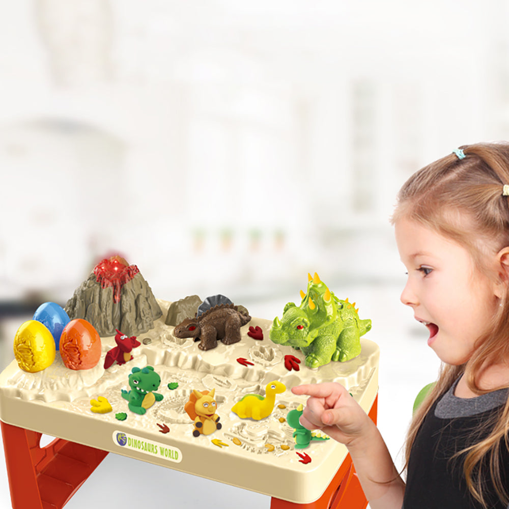 LITTLE STORY Role Play Dinosaur World Toy Set (17 Pcs) With Inbuilt Light & Sound Volcano & Dough - White, 2 - In - 1 Mode