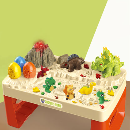 LITTLE STORY Role Play Dinosaur World Toy Set (17 Pcs) With Inbuilt Light & Sound Volcano & Dough - White, 2 - In - 1 Mode