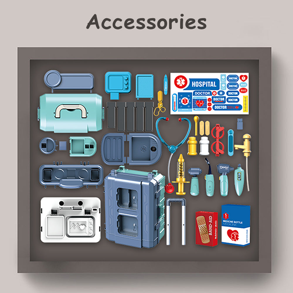LITTLE STORY Role Play Doctor/Hospital Toy Set Luggage Case (38 Pcs) Inbuilt Light & Sound - Blue, 3 - In - 1 Mode
