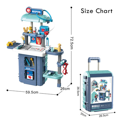LITTLE STORY Role Play Doctor/Hospital Toy Set Luggage Case (38 Pcs) Inbuilt Light & Sound - Blue, 3 - In - 1 Mode