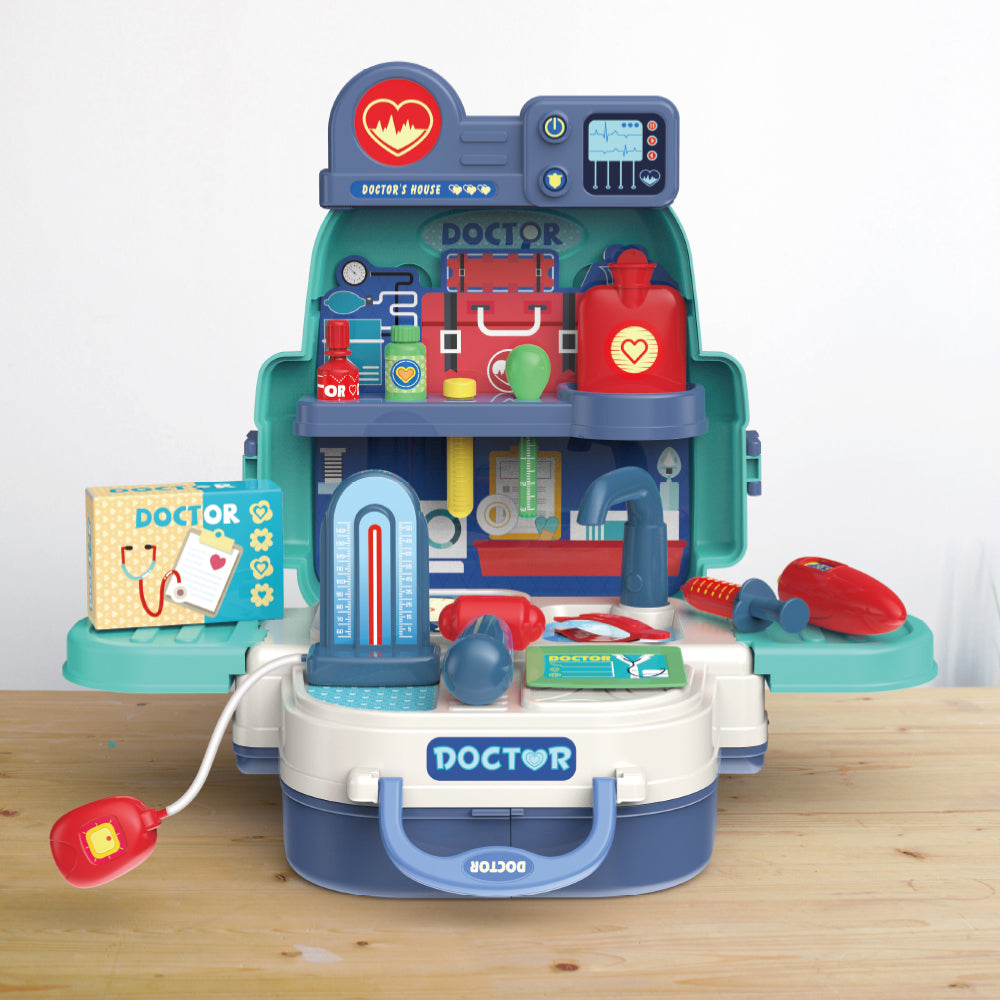 LITTLE STORY Role Play Doctor/Nurse/Clinic Toy Set School Bag (23 Pcs) - Blue, 3 - In - 1 Mode