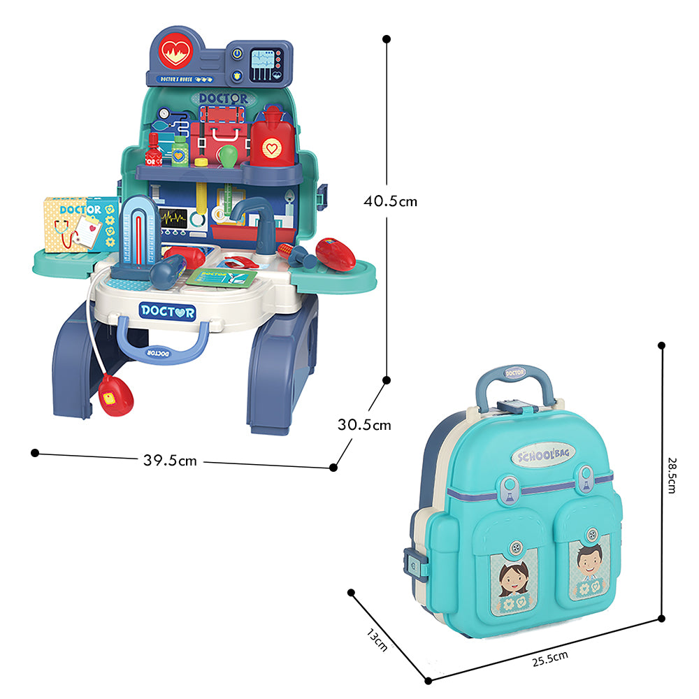 LITTLE STORY Role Play Doctor/Nurse/Clinic Toy Set School Bag (23 Pcs) - Blue, 3 - In - 1 Mode