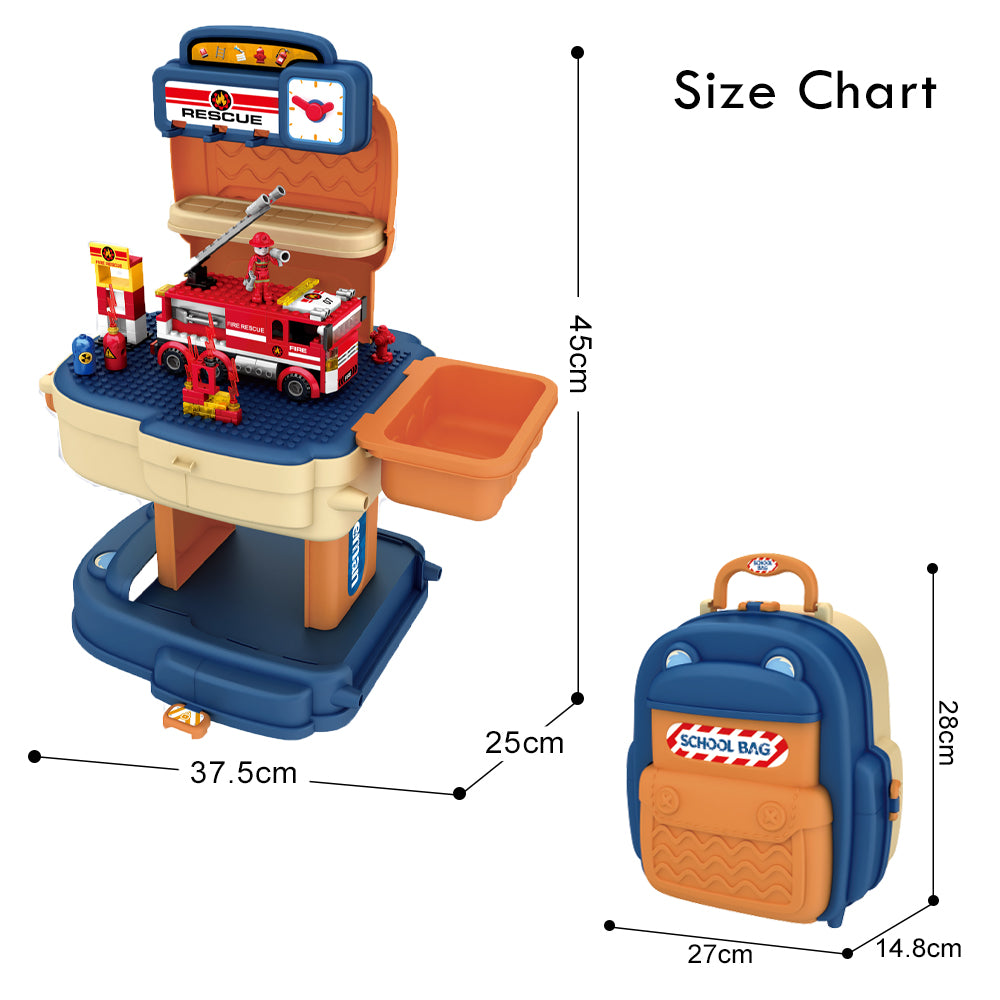 LITTLE STORY Role Play Fire Station With Fire Truck And Block Toy Set School Bag (223 Pcs) - Orange, 2 - In - 1 Mode