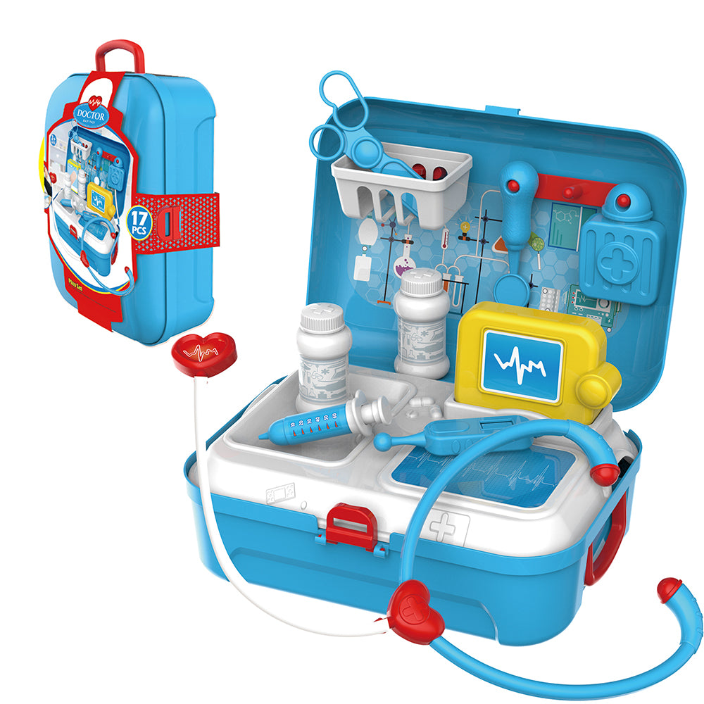 LITTLE STORY Role Play Hospital/Doctor Set Box Backpack (17 Pcs) - Blue
