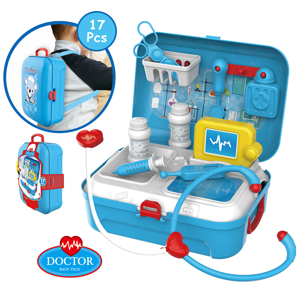 LITTLE STORY Role Play Hospital/Doctor Set Box Backpack (17 Pcs) - Blue