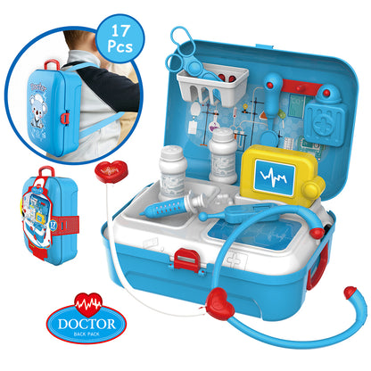 LITTLE STORY Role Play Hospital/Doctor Set Box Backpack (17 Pcs) - Blue