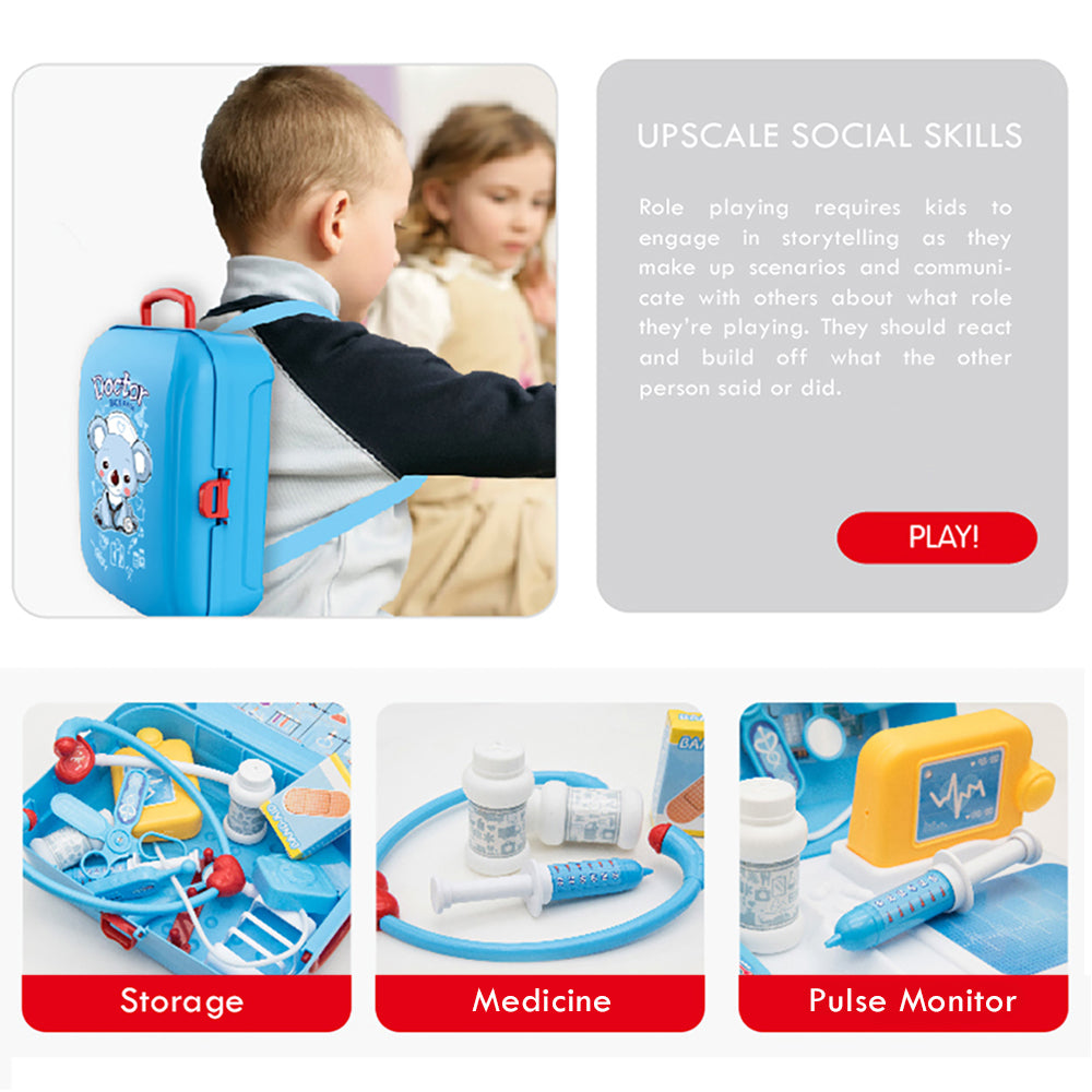 LITTLE STORY Role Play Hospital/Doctor Set Box Backpack (17 Pcs) - Blue