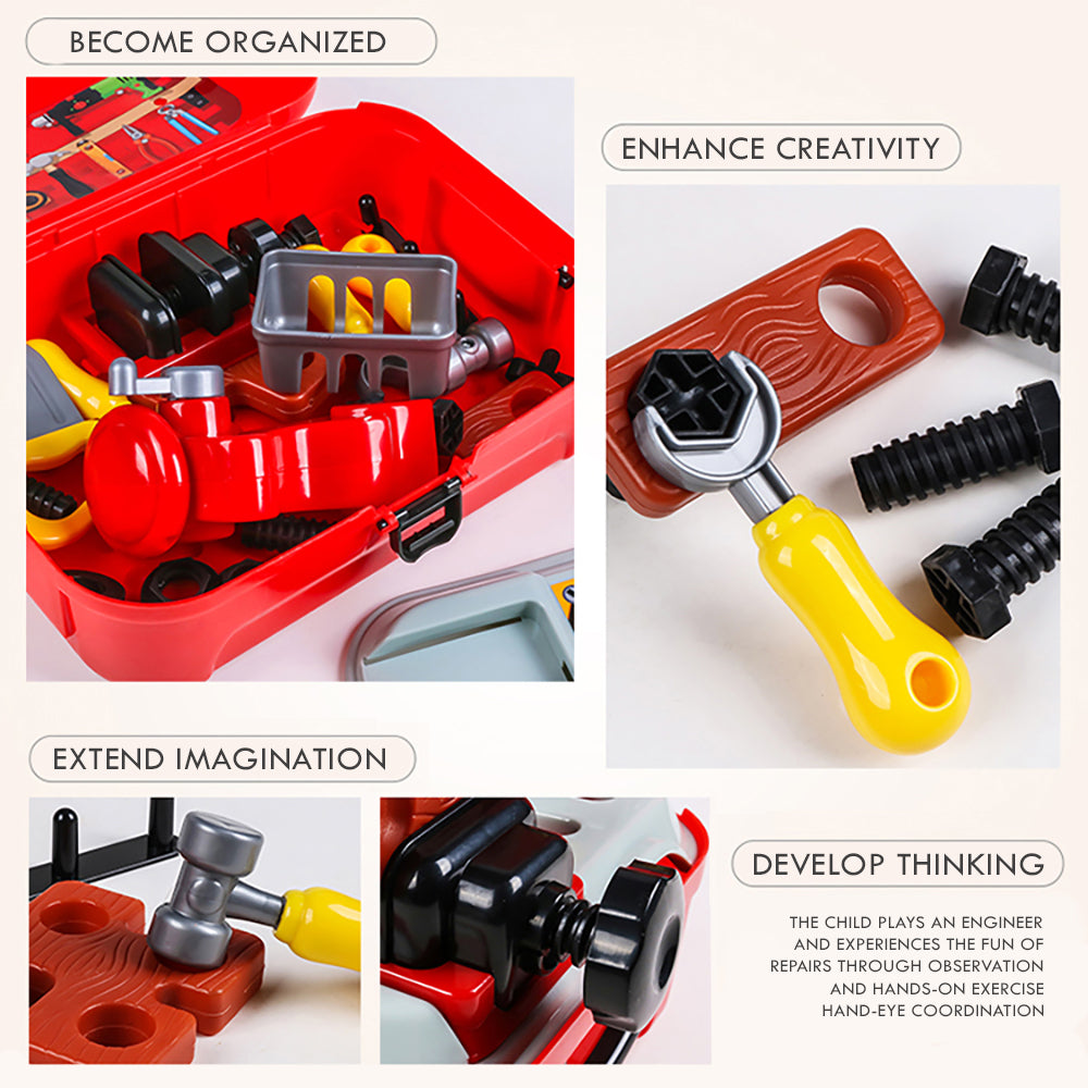 LITTLE STORY Role Play Mechanic/Builder Toolbox Backpack (25 Pcs) - Red