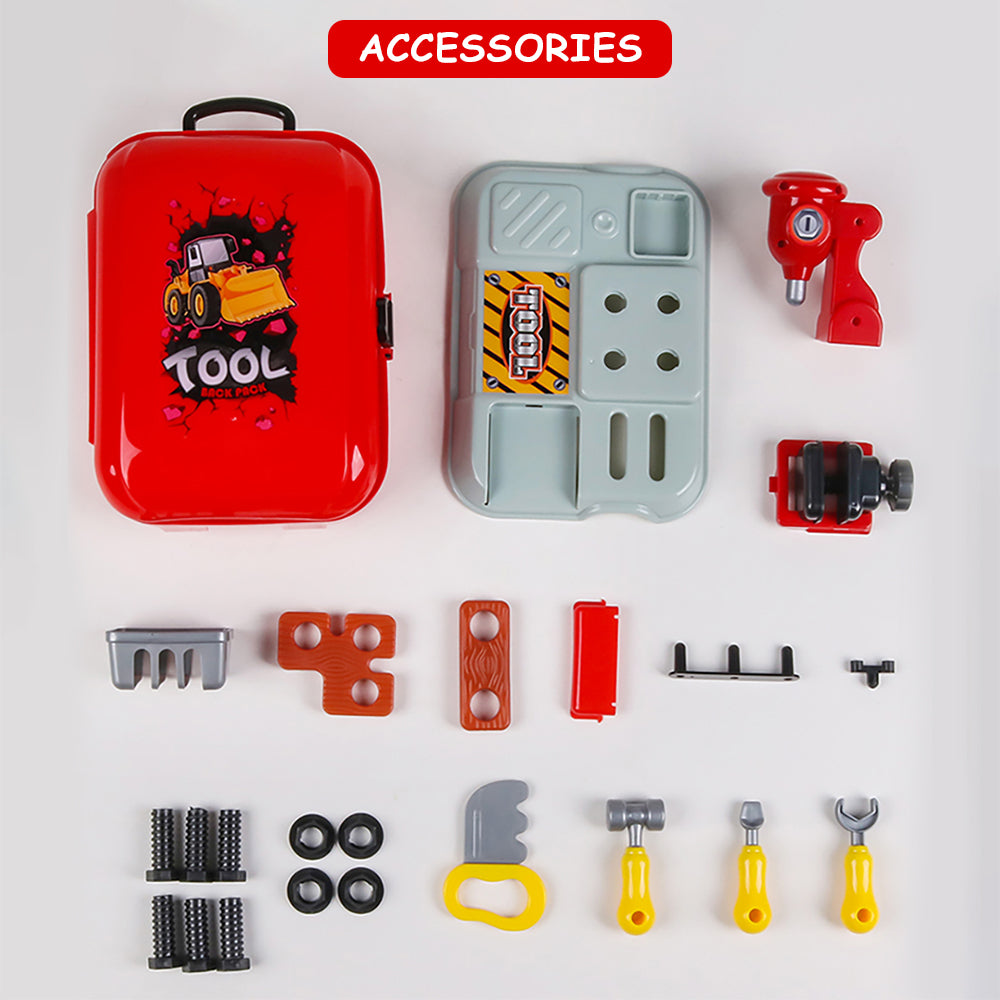 LITTLE STORY Role Play Mechanic/Builder Toolbox Backpack (25 Pcs) - Red