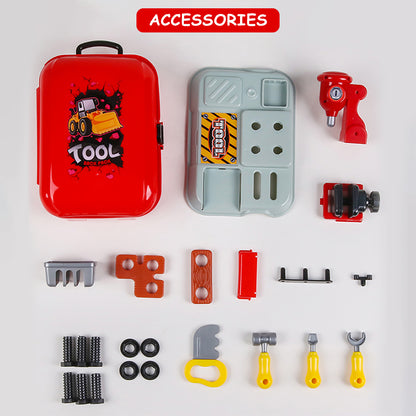LITTLE STORY Role Play Mechanic/Builder Toolbox Backpack (25 Pcs) - Red