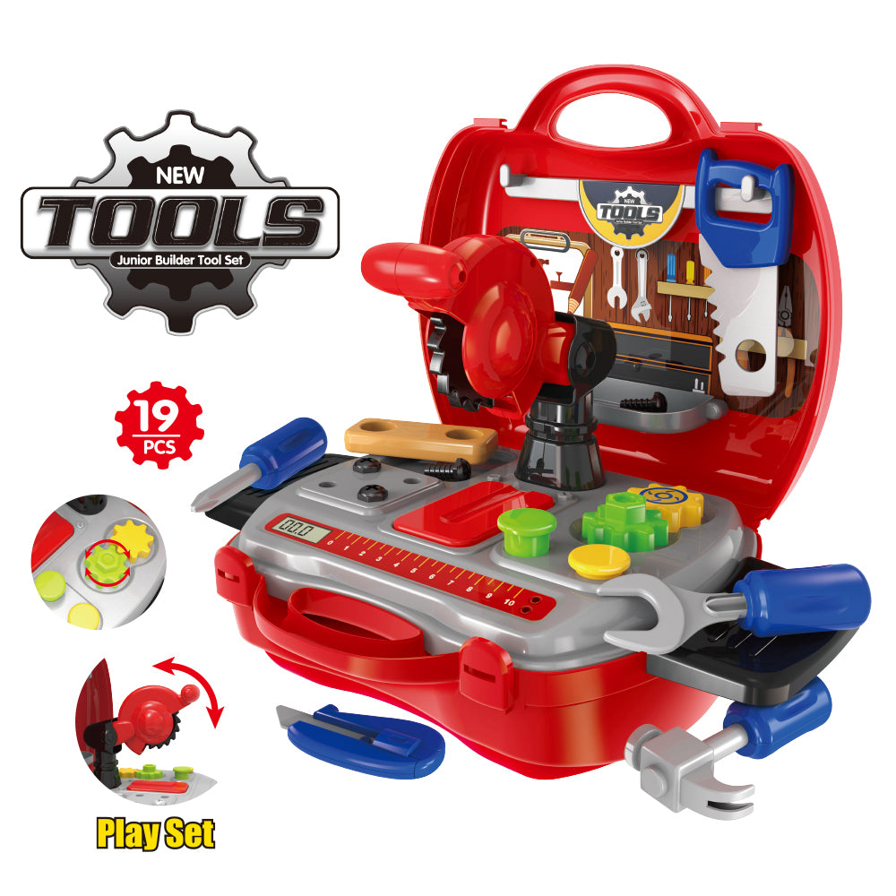 LITTLE STORY Role Play Mechanic/Junior Builder Toolbox Set (19 Pcs) - Red
