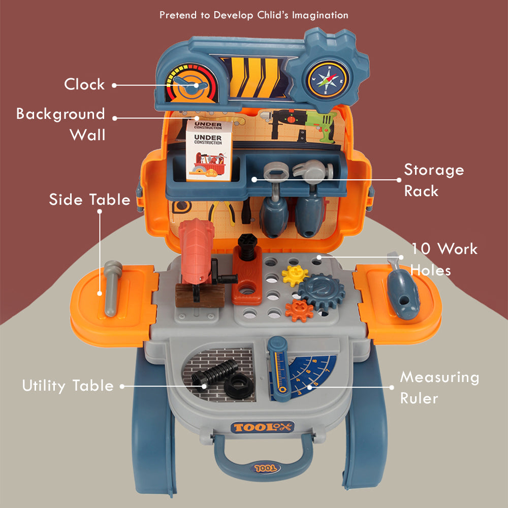 LITTLE STORY Role Play Mechanic/Tools Station Toy Set School Bag (23 Pcs) - Yellow, 3 - In - 1 Mode