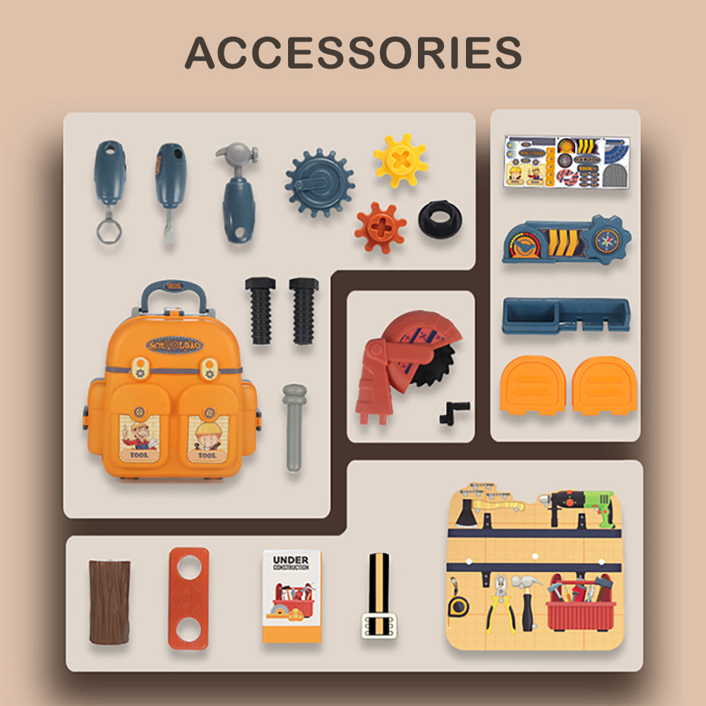LITTLE STORY Role Play Mechanic/Tools Station Toy Set School Bag (23 Pcs) - Yellow, 3 - In - 1 Mode