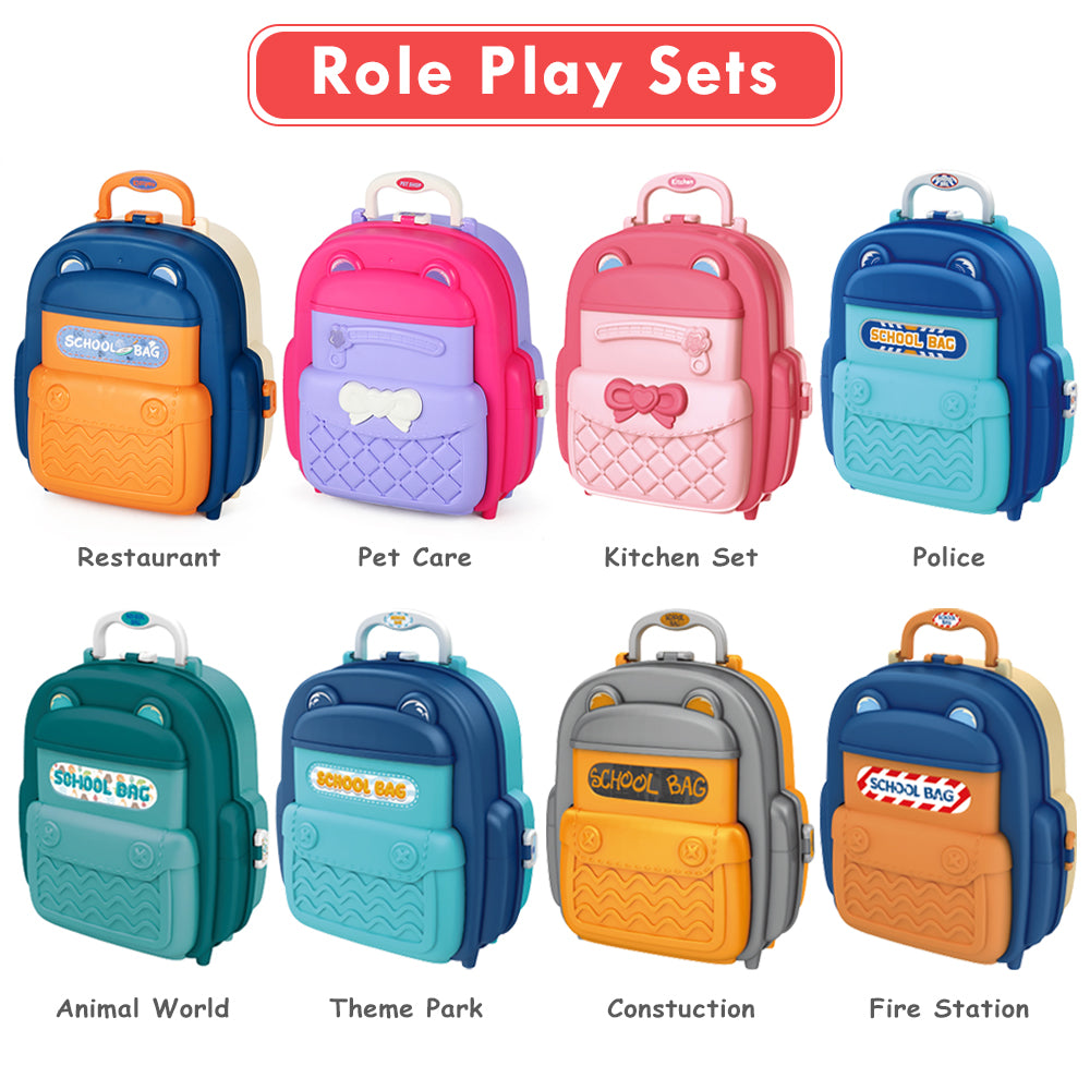 LITTLE STORY Role Play Police Station With Police Car And Block Toy Set School Bag (219 Pcs) - Blue, 2 - In - 1 Mode