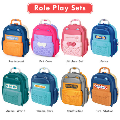 LITTLE STORY Role Play Police Station With Police Car And Block Toy Set School Bag (219 Pcs) - Blue, 2 - In - 1 Mode